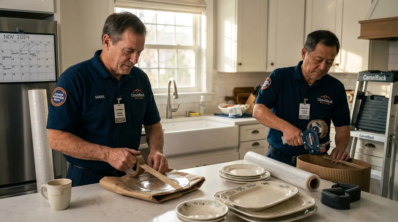 Professional crew packing kitchen dishware in Milroy, PA